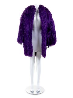 I. Magnin Purple Mongolian Fur Coat, 1980s