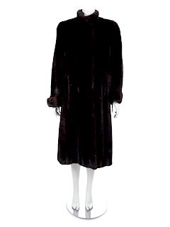 A Mahogany Full Length Mink Coat with Rolled Cuffs, 1980's