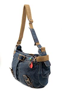 Fendi Blue Leather Handbag, 1980-90s