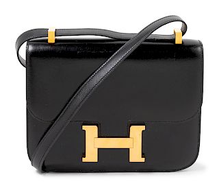 Hermes 23cm Black Constance9" L x 2" W x 7" H; strap drop: 14"