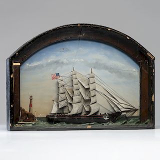 Painted Wooden Ship Diorama