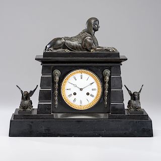 Egyptian Revival Slate Mantel Clock with French Movement