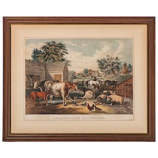 Currier and Ives Hand-Colored Lithographs, American Farm Yard_Evening, American Country Life / Summers Evening, American Country Life / May Morning, T
