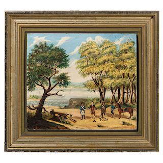 Folk Art Painting Depicting the Capture of Major Andre by Paulding, Williams, and Van Wart