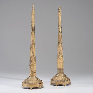 English Gothic Brass Chimney Ornaments