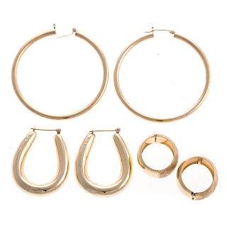 Three Pairs of Gold Hoop Earrings