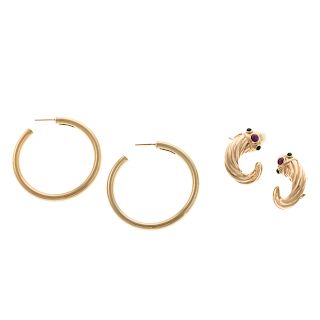 Two Pair of Ladies Earrings in 14K Gold