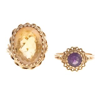 Two Ladies Vintage Gemstone Rings in 14K Gold