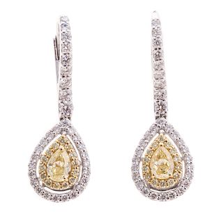 A Pair of Yellow & White Diamond Earrings in 18K