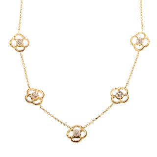 A Ladies Quatrefoil Diamond Necklace in 18K