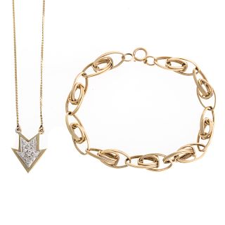A Diamond Arrow Necklace & Link Bracelet in 14K