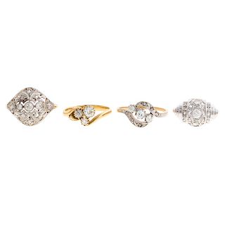 Four Vintage Diamond Rings in 18K & Platinum