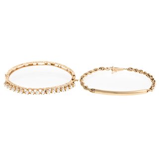 A Victorian Pearl Bangle & Rope Bracelet in 14K