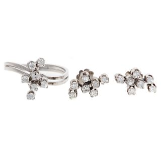 A Matching Vintage Diamond Ring & Earrings in 18K