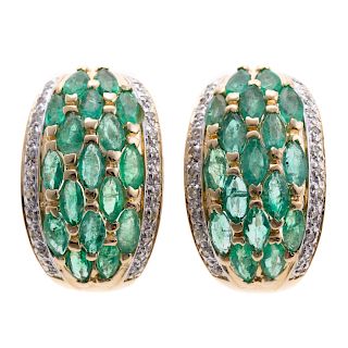 A Pair of Emerald and Diamond Half Hoops in 14K