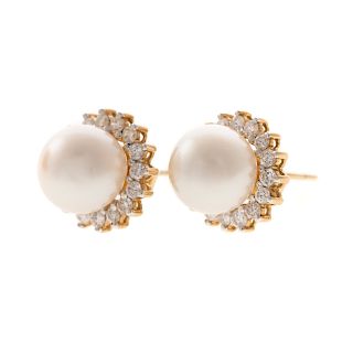 A Pair of Fine Pearl & Diamond Earrings in 18K