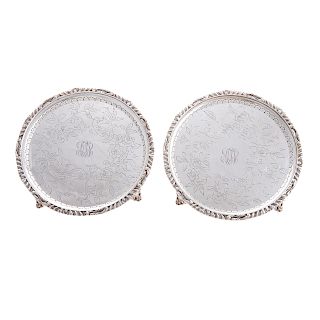 Matched Pair Kirk Sterling Silver Footed Waiters