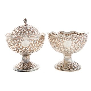 Two A. E. Warner Sterling Silver Pedestal Dishes