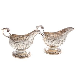 Two Gould, Stowell & Ward Coin Silver Sauce Boats