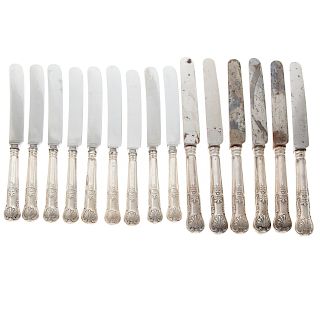 15 Victorian Silver "English Kings" Dinner Knives