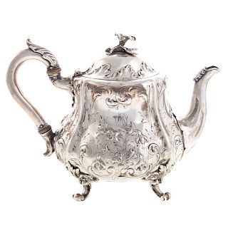 Victorian Silver Foliate Repousse Teapot