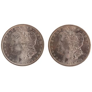 Pair of 1890-S Morgan Dollars MS64 and MS63