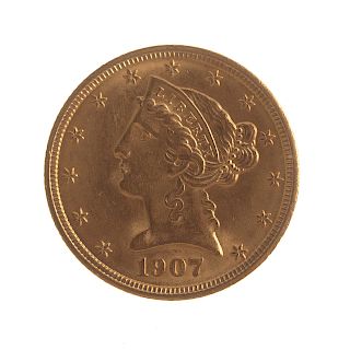 1907 $5 Liberty Gold Half Eagle Unc Details