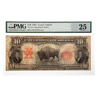 1901 $10 Legal Tender "Bison" PMG-VF25