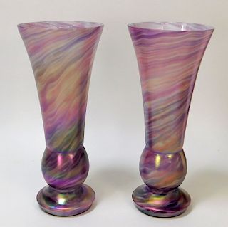 PR Welz Purple and Pink Bohemian Art Glass Vases