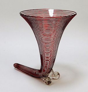 Kralik Threaded Horn Bohemian Art Glass Vase
