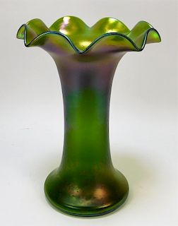 13" Oil Spill Bohemian Art Glass Vase