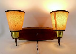 MCM Wood and Brass Two Light Wall Sconce