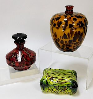 3PC Assorted Bohemian Art Glass Containers