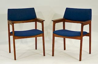 Pair Upholstered Danish Modern Walnut Side Chairs