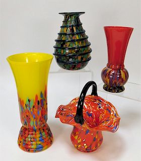 4PC Kralik Assorted Bohemian Art Glass Vases