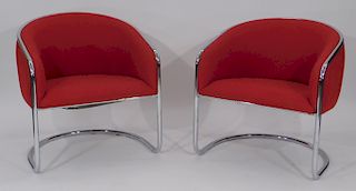 PR Anton Lorenz for Thonet Red Tubular Arm Chairs