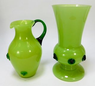 2PC Kralik Chartreuse Bohemian Art Glass Vases