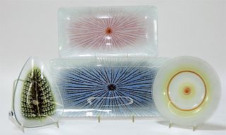4PC Maurice Heaton MCM Modern Art Glass Tray Group