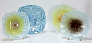 4PC Maurice Heaton Square Plate Art Glass Group