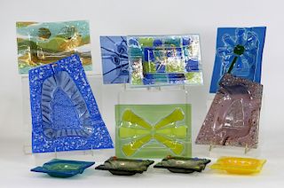 11PC Higgins Assorted Blue Art Glass Ashtray Group