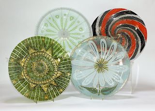 4PC Higgins MCM Modern Floral Sun Art Glass Plates