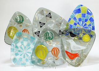 6 Higgins MCM Modern Art Glass Shaped Plate Group