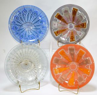 4 Higgins Modern Orange-Blue Art Glass Bowl Group