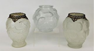 3PC Barolac Style Bohemian Molded Art Glass Vases