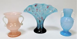 3PC Ruckl Kralik Pastel Bohemian Art Glass Vases