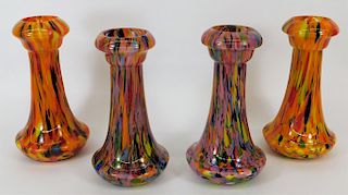 2PR Kralik Welz Bohemian Art Glass Spatter Vase