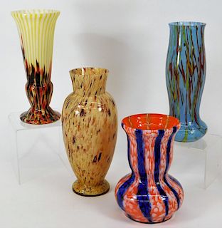 4PC Welz Bohemian Czech Art Deco Art Glass Vases