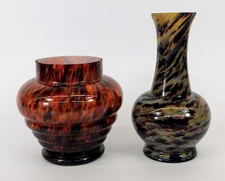 2 Welz Kralik Spot Swirl Bohemian Art Glass Vases