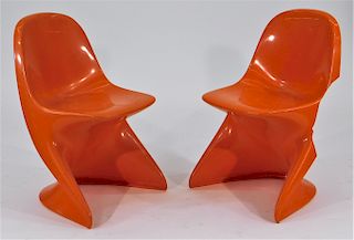 Pair Panton Casalino I Orange Child's Chairs
