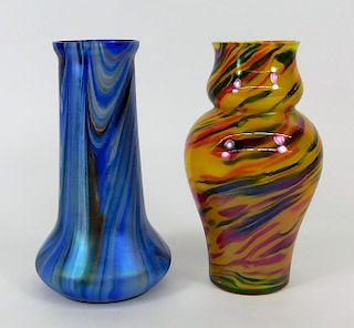 2PC Welz Swirled Bohemian Art Glass Vase Group